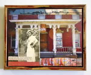 In Her White Hat  (Framed in Recycled Wood)  9.75"h x 12.5"w x 2.75"d  Mixed Media with found photo
