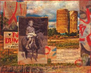 Riding on Chandler Street  8"h x 9.75"w  Mixed Media with Photos and Found Object