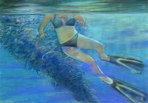 Girl in the Gyre 40''h x 58''w Inches Pastel and Mixed Media on Fabriano Paper