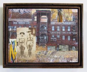 Back From The War (Framed in Recycled Wood)  9.5"h x 11.5"w x 2"d  Mixed Media with found photo