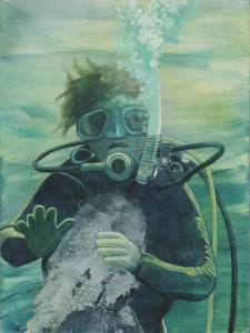 Diving for Plastics 1 20''h x 16''w Inches Acrylic on Canvas