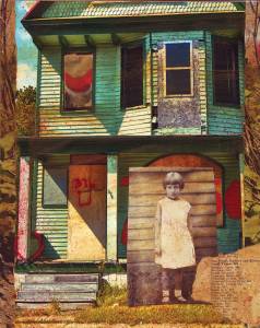 House of Little Cakes  9.75"h x 8"w  Mixed Media with Photos and Found Objects